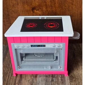 Barbie Pink Ultimate Kitchen Oven Stove Top Range Lights & Sounds Mattel Works!